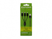 Дата-кабель 3в1 USB-microUSB/8 Pin/TYPE-C 1.2M 2,1A Classic круглый черный EX-K-646 EXPLOYD