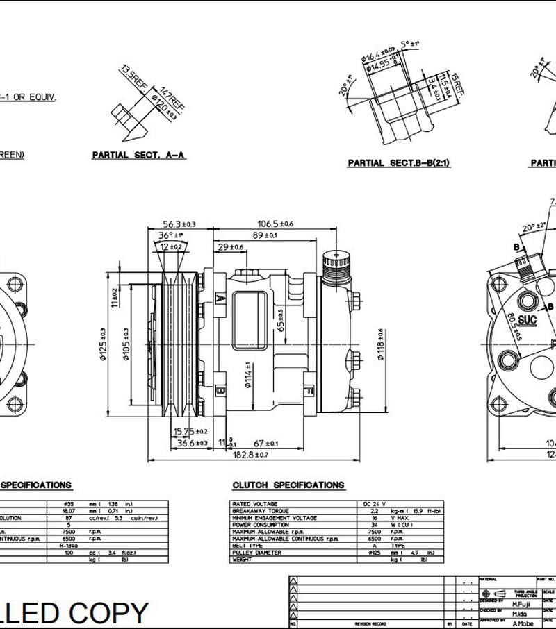 Компрессор Sanden SD5H09. Напряж 24В,шкив клиновой(2A)располож портов: вертик. Артикул: 5073 - 2