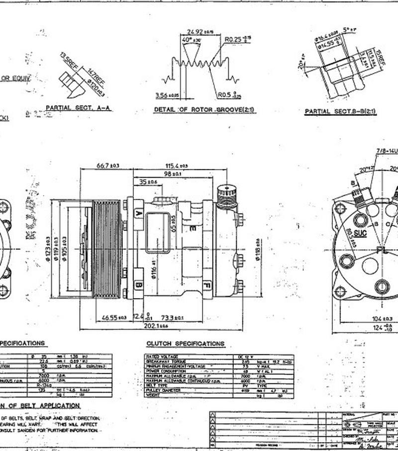 Компрессор Sanden SD5S11.Напряжение 12В,шкив поликлин(PV8),располож.портов: вертик. Артикул: 6328 - 2