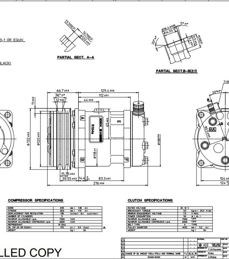 Компрессор Sanden SD5S14. Напряжение 12В,шкив клиновой(2A),вертик. Артикул: S6626 - 2