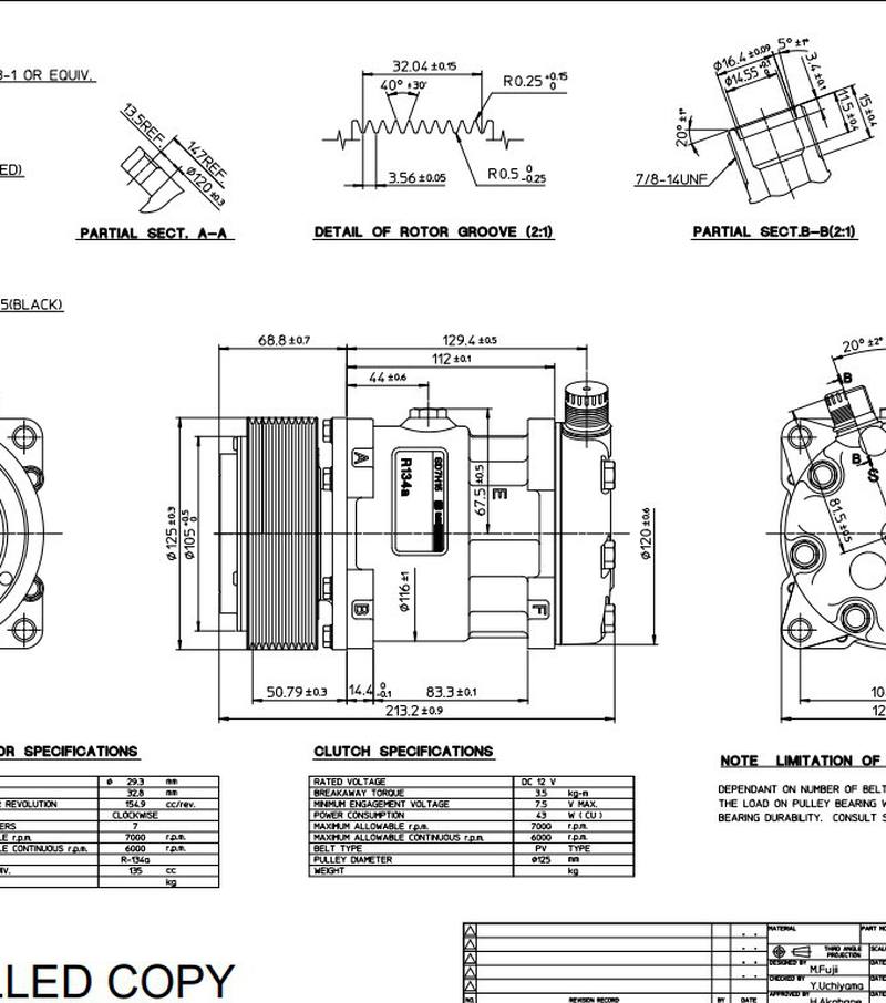 Компрессор Sanden SD7H15. Напряжение 12В,шкив поликлин.(PV10),распол.портов: вертикал. Артикул: 8035 - 2
