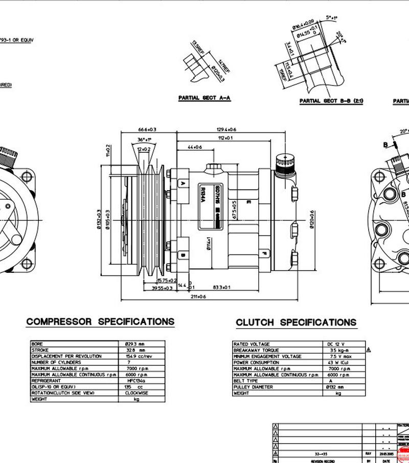 Компрессор Sanden SD7H15. Напряжение 12В, шкив клиновой(2A),распол. портов: вертикал. Артикул: 8220 - 2