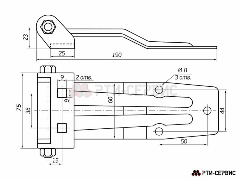 Петля заднего портала 190 мм Zn уг.270° - 2