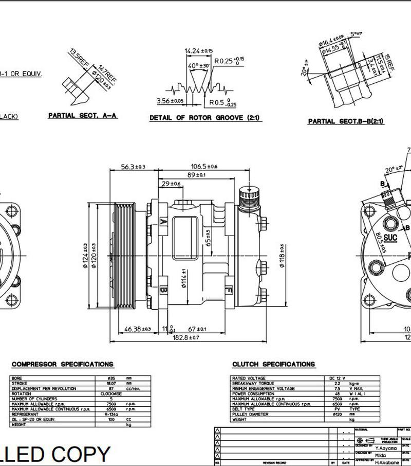 Компрессор Sanden SD5H09. Напряжение 12 В, шкив поликлин.(PV5)располож порт: вертик. Артикул: 5074 - 2