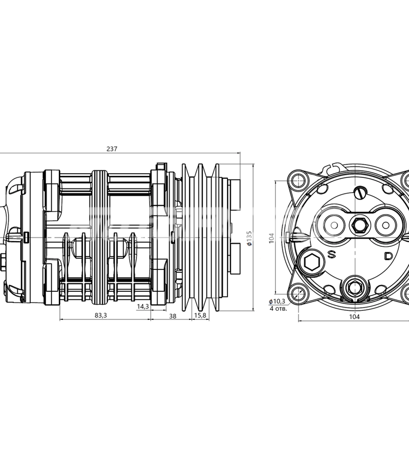 Компрессор (аналог TM-15, А2, 12V). Артикул: RC-U08662 - 4