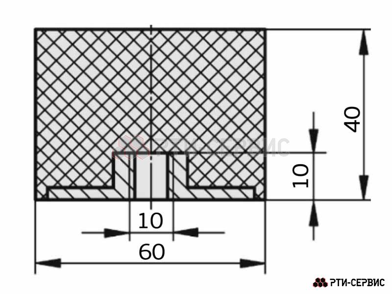 Резинометаллический буфер (аналог K0573.06004055 KIPP) D-60, H-40 с внутренней резьбой M10 - 4