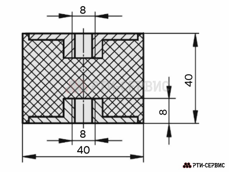 Резинометаллический буфер (аналог K0569.04004055 KIPP) D-40, H-40 с 2х сторонней внутр. резьбой M8 - 4