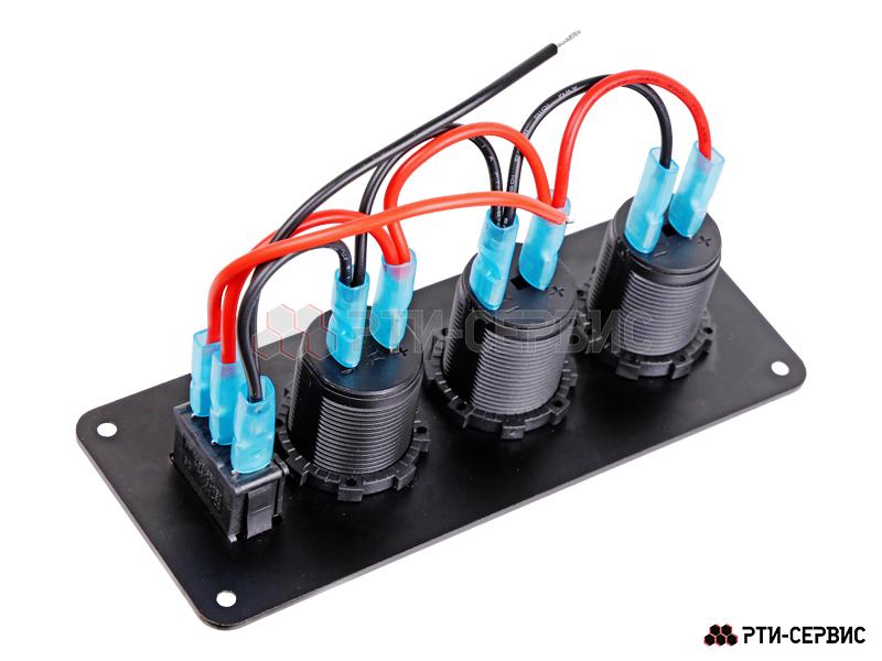Панель с 2 разъёмами 12V (прикуриватель), 2 USB (2.1A + 1A) и переключателем - 4
