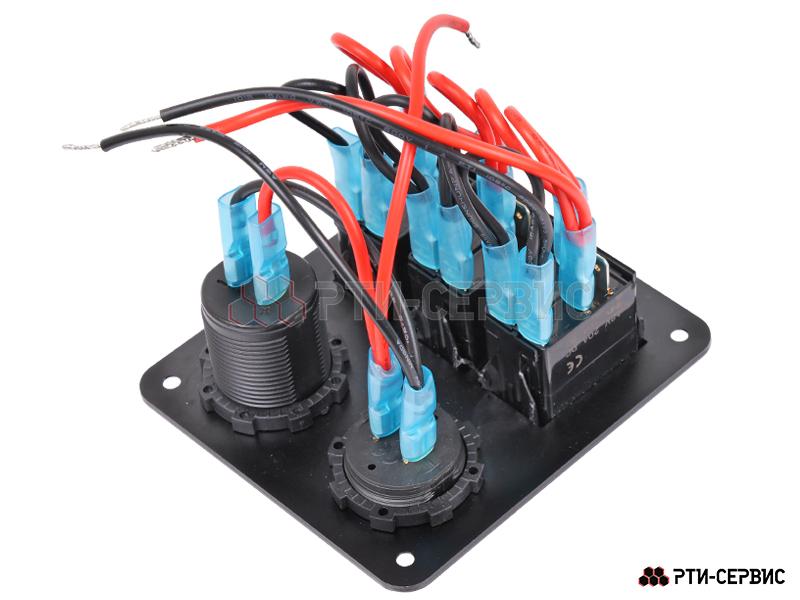 Панель из 3 переключателей с разъёмами 2 USB (4.8A), вольтметр 12-24В - 4
