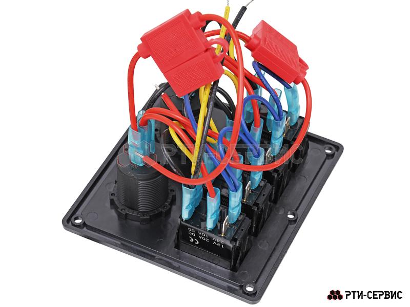 Панель из 4 переключателей с разъёмами 12V (прикуриватель), 2 USB (2.1A + 1A) - 2