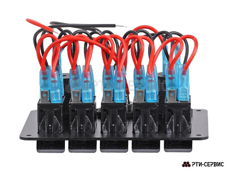 Панель из 5 переключателей с разъёмами 12V (прикуриватель), 2 USB (2.1A + 1A), вольтметр 12-24В - 2