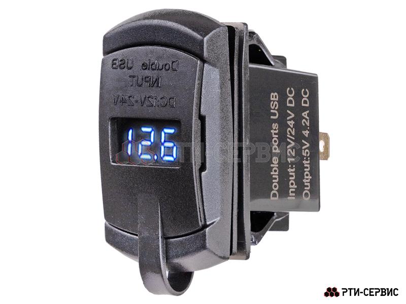 Универсальное зарядное устройство, вольтметр 12-24В, 2 USB (4.2А) LED - 2