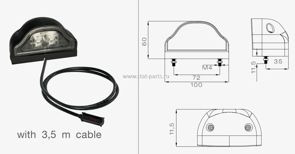 36-3604-024 ФОНАРЬ ПОДСВЕТКИ НОМЕРНОГО ЗНАКА REGPOINT LED С КАБЕЛЕМ 3,5М+P&R