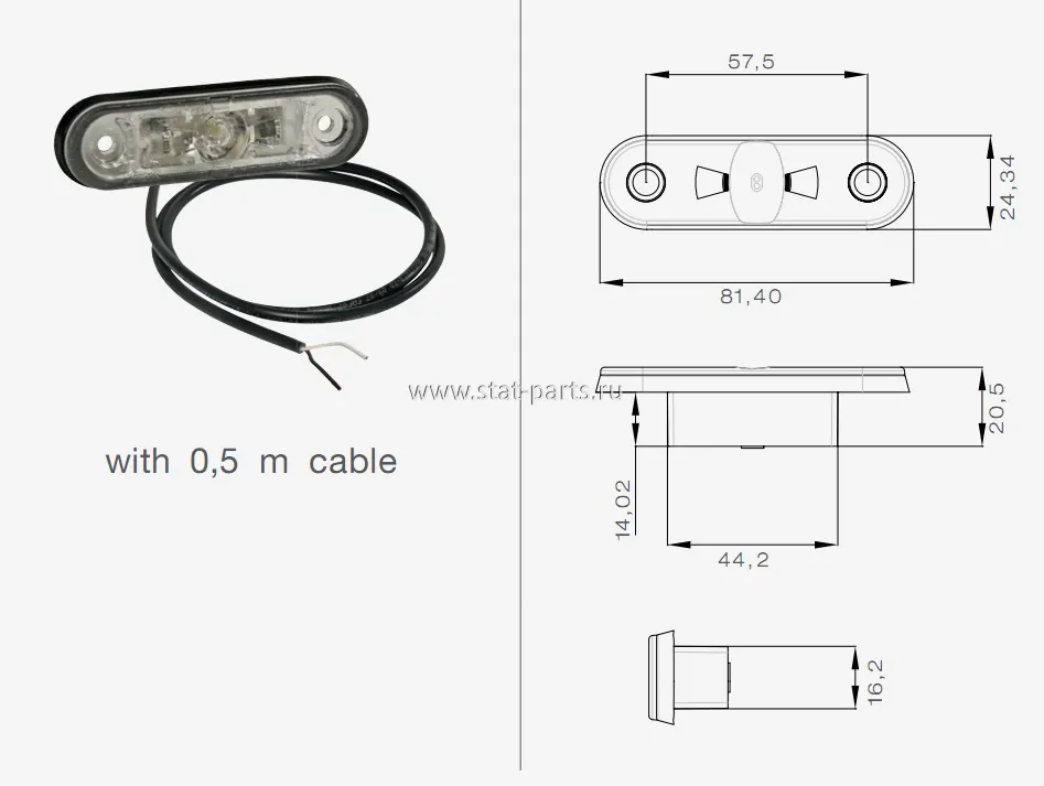 31-7100-064 ФОНАРЬ ГАБАРИТНЫЙ БЕЛЫЙ POSIPOINT II С КАБЕЛЕМ 0,5М