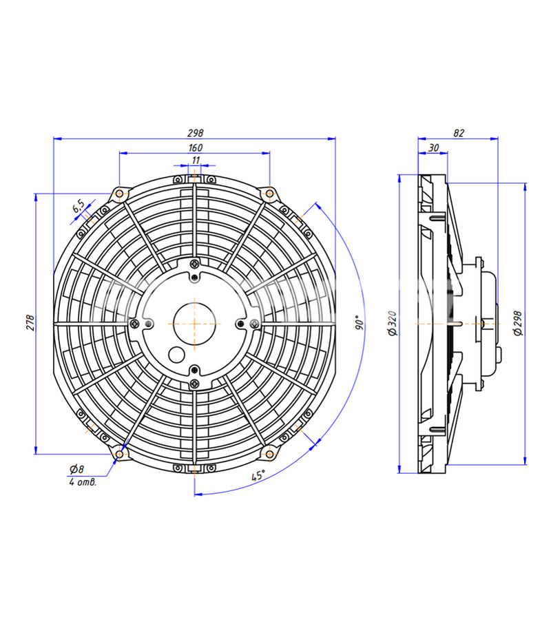 Вентилятор RC-U01329 (11", 12V, 150W, PUSH), аналог Spal VA09-AP50/C-27S. Артикул: RC-U01329 - 3