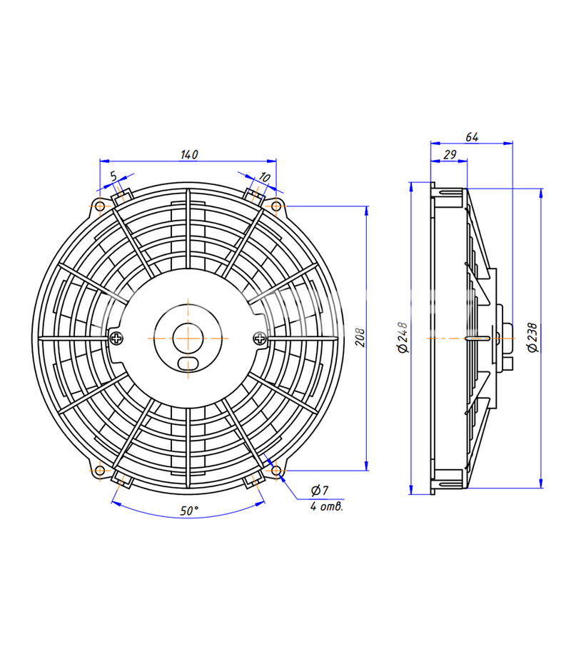 Вентилятор RC-U01215 (9", 24V, 100W, PULL), аналог Spal VA07-BP7/C-31A. Артикул: RC-U01215 - 3