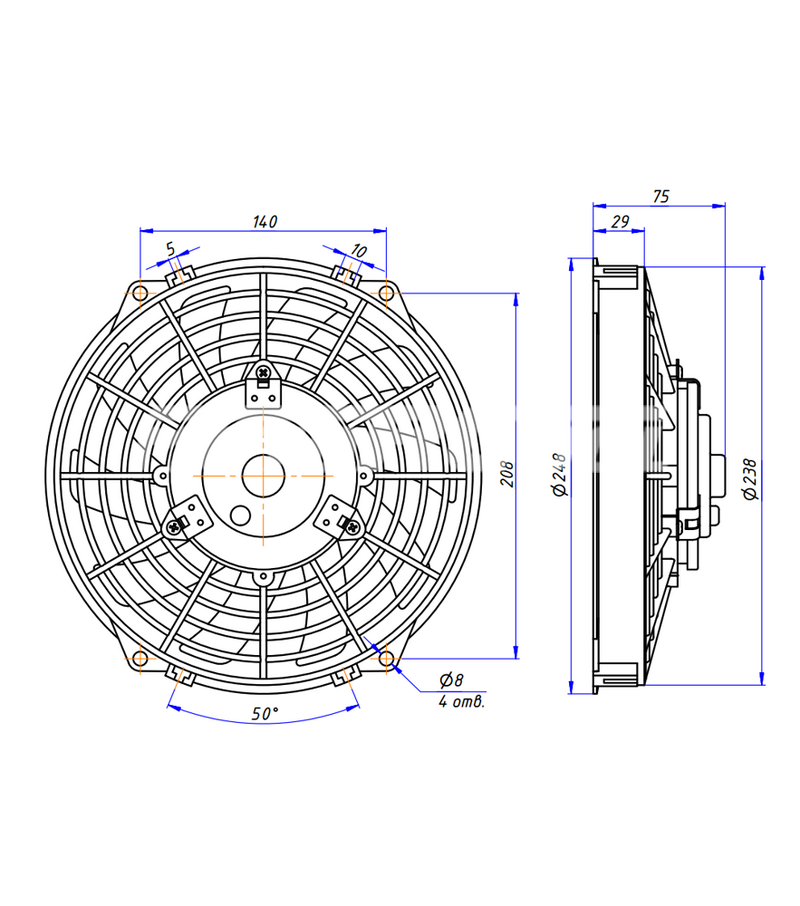 Вентилятор RC-U01371 (9", 12V, 120W, PULL), аналог Spal VA07-AP12/C-58A. Артикул: RC-U01371 - 3