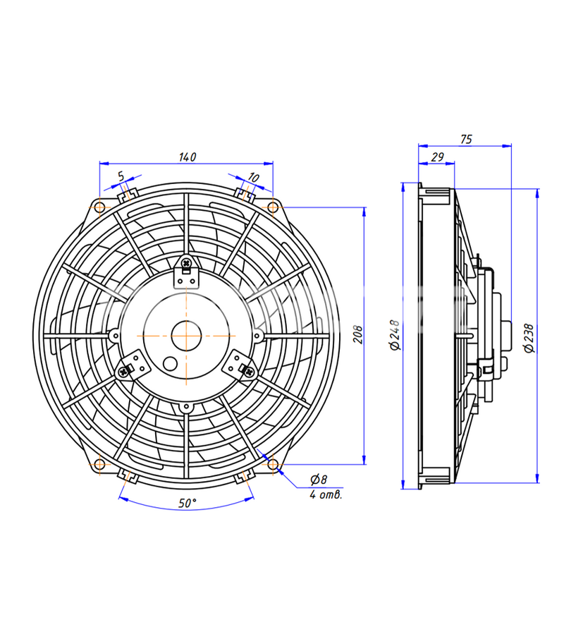 Вентилятор RC-U01372 (9", 12V, 120W, PUSH), аналог Spal VA07-AP12/C-58S. Артикул: RC-U01372 - 3