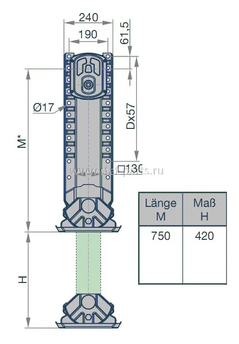 02.3710.22.01-K ОПОРНОЕ УСТРОЙСТВО M=750ММ (СТОПА S) БЕЗ РЕДУКТОРА