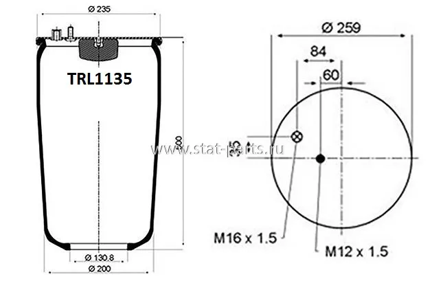 TRL1135 ПНЕВМОРЕССОРА БЕЗ СТАКАНА MAN TGA 4884N1P01