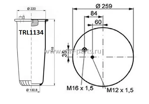 TRL1134 ПНЕВМОРЕССОРА БЕЗ СТАКАНА MAN TGA 4883N1P01