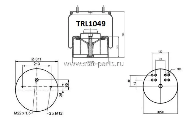 TRL1049 ПНЕВМОРЕССОРА В СБОРЕ С ПЛАСТИКОВЫМ СТАКАНОМ BPW 36K 4881NP02
