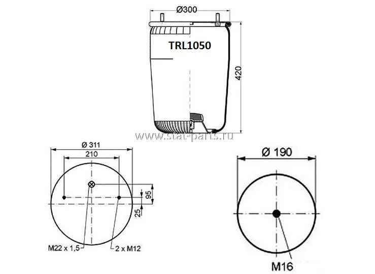 TRL1050 ПНЕВМОРЕССОРА БЕЗ СТАКАНА BPW 36K 4881NP02