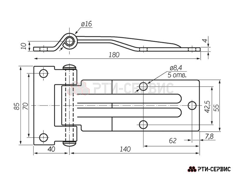 Петля бокового портала 140 мм Zn - 3