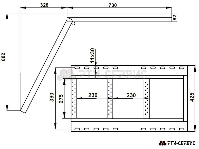 Лестница фургона складная 3 средние ступени ЕВРО H-690 Zn - 4