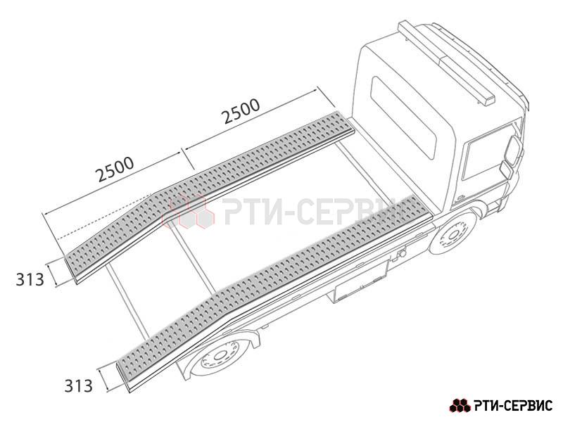 Перфорированный настил для автовозов и эвакуаторов 2500х313мм (Zn) - 2