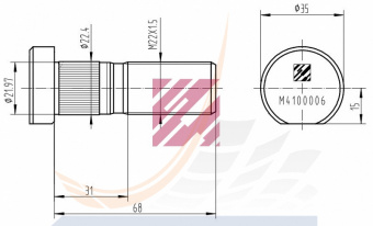 Болт крепления колеса L=78,5 22x1,5 SAF M4100006 MARSHALL КИТАЙ - 3